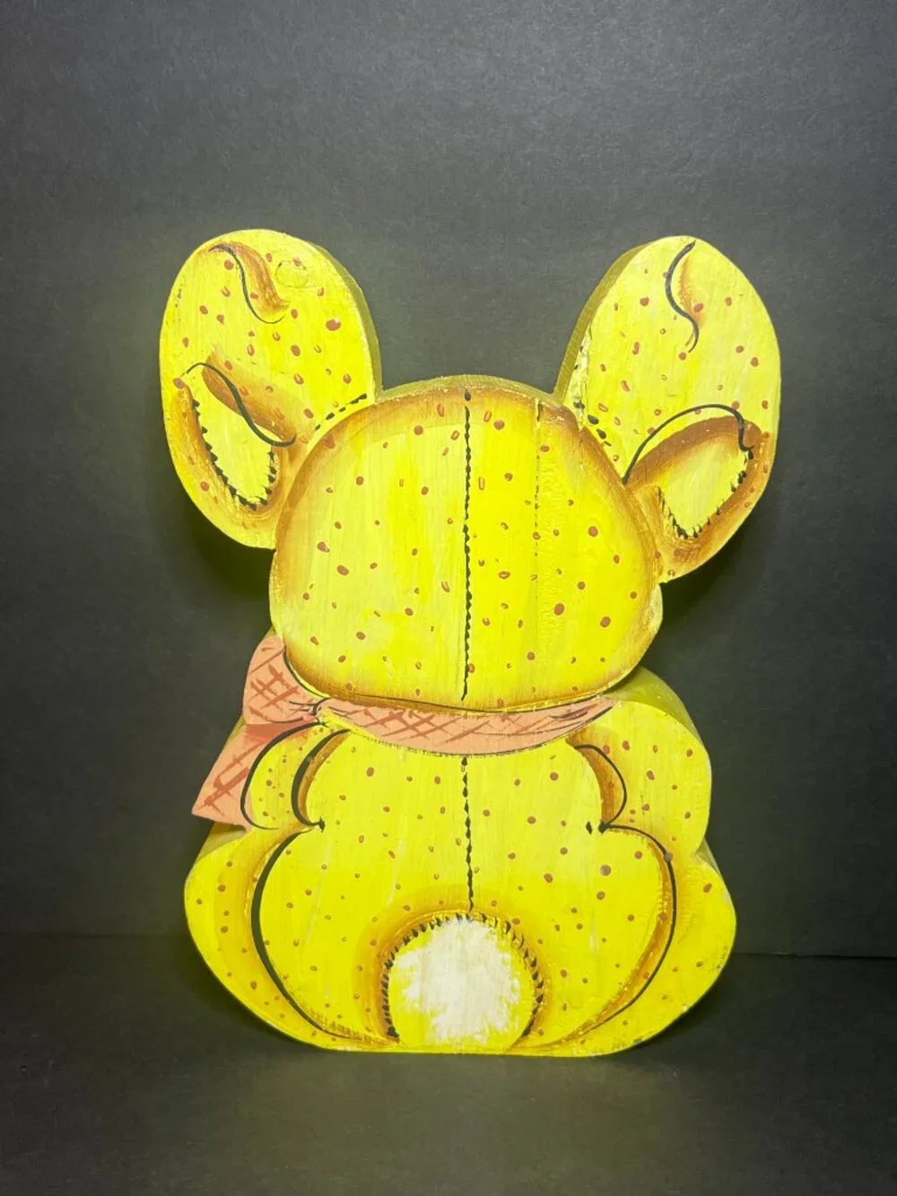 Vintage Cottagecore Wooden Hand Painted Yellow Easter Bunny Rabbit Figure 7.75